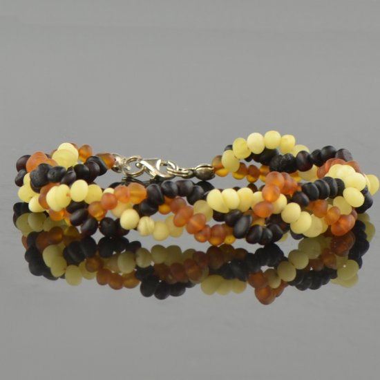 Raw amber beads bracelet with silver